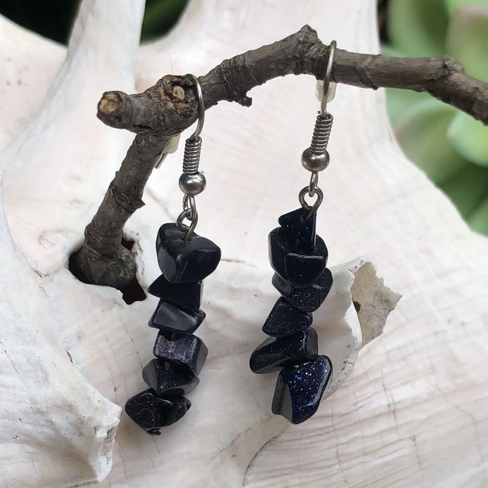 Earrings-Never Worn-Sparkly Dark Blue/Purple Stone Chips-Pierced Ear Style